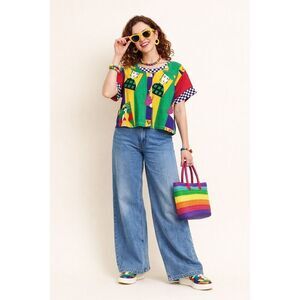 RARE Vintage 80s Vogue Magazine Synopsis All Over Print Button Shirt Women’s Siz